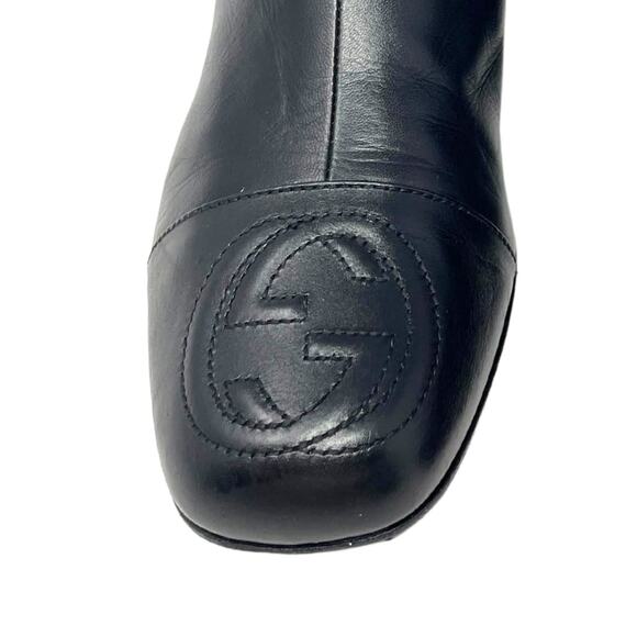 Gucci Boots GG Logo Monogram Western Chain Black Leather Ankle Booties Shoes 39 - Picture 7 of 13